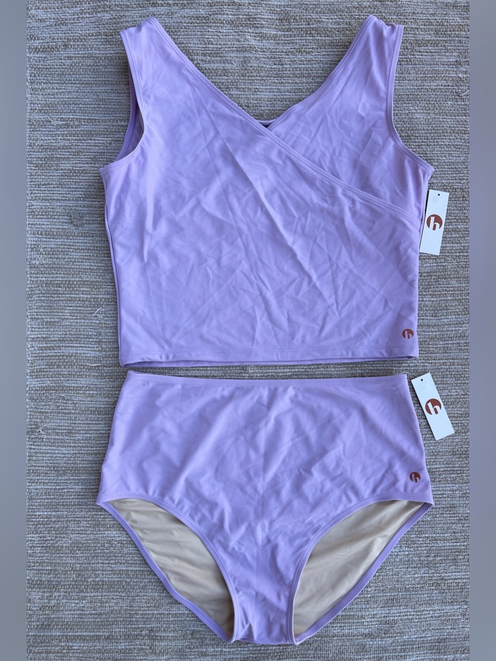 Honey Mark Deep Lavender Swim Set Basil Wrap Top & bottom size XL